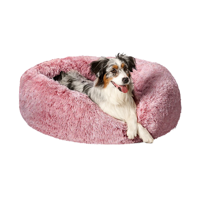 Pink dog calming bed for medium large dogs Dog calming bed Calming pet bed Cozy dog bed Comfortable pet sleeping area Anxiety relief dog bed Plush pet bed Relaxing dog sleep space Serene pet resting spot Soft and snug dog bed Tranquil pet sleep haven